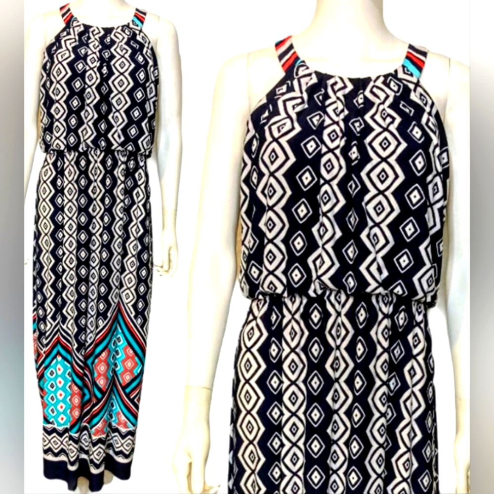 ENFOCUS NAVY/WHITE MAXI DRESS SZ.M/L